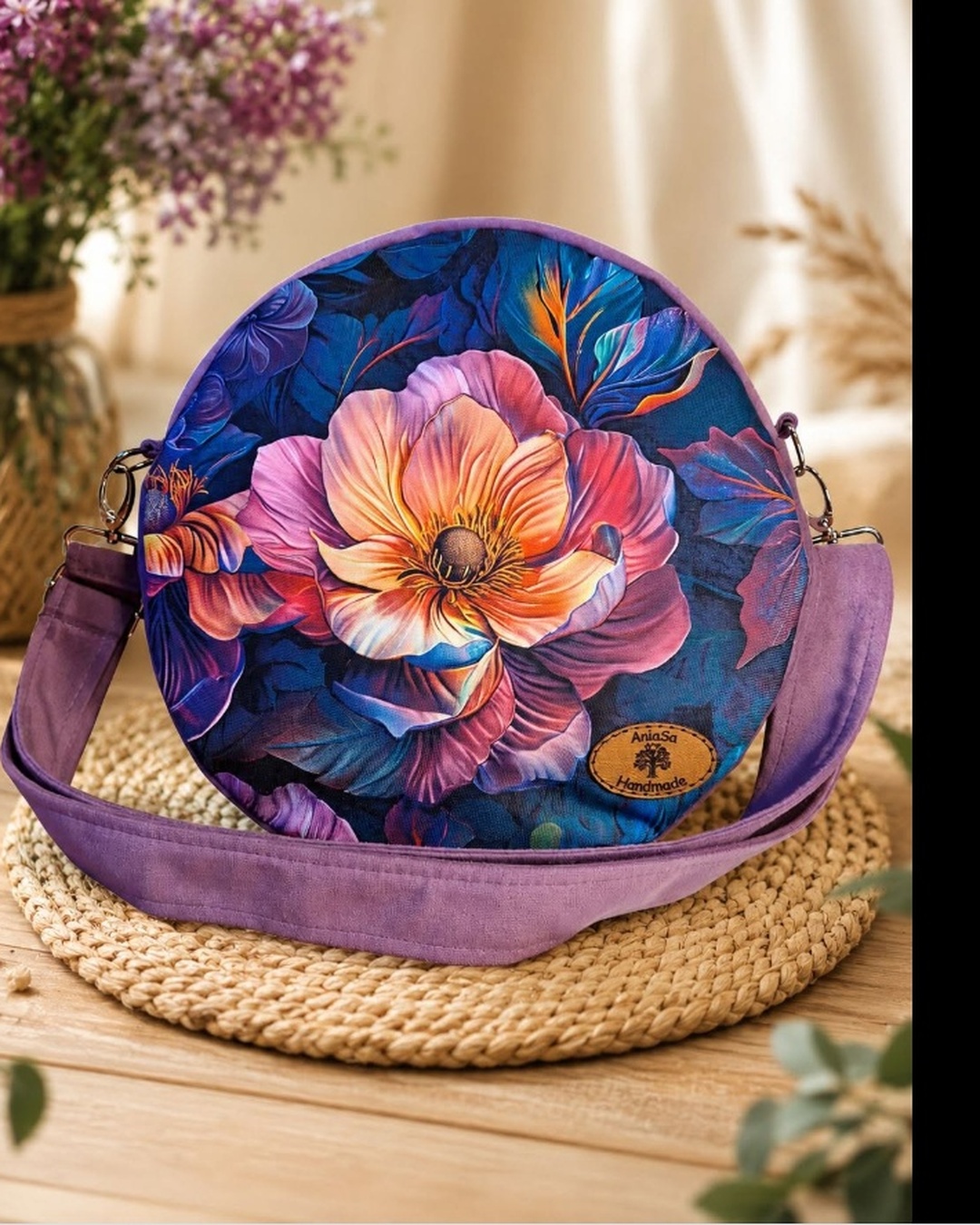 AniaSa Handmade — okrągła torebka kwiatowa