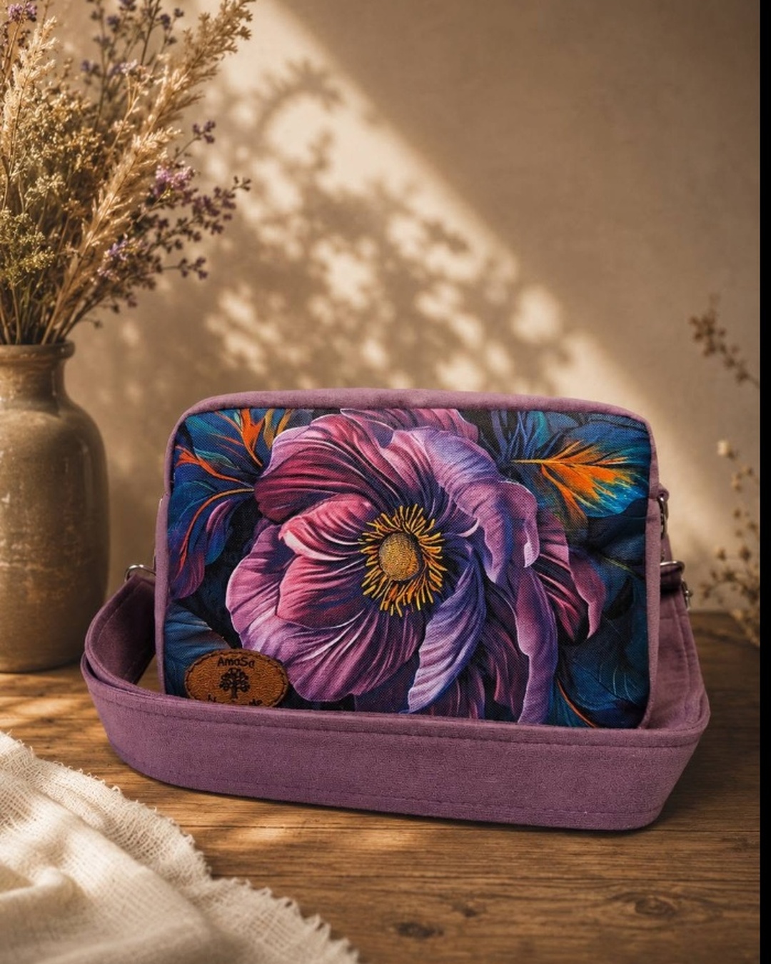 AniaSa Handmade — fioletowa torebka kwiatowa